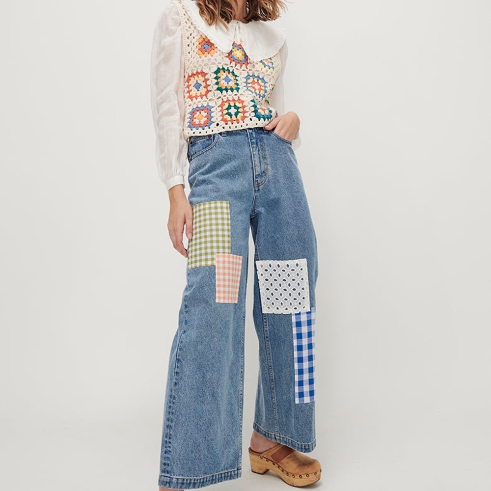 Ghanda Multicolor Patchwork Flare Jeans - image 2